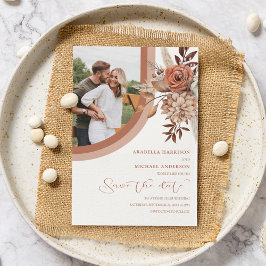 Reserve A Data Casamento Floral Boho Laranja Queimado e Grama de 