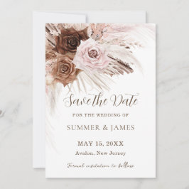 Reserve A Data Casamento Floral Boho Pó Rosa Marrom Grama de Pamp