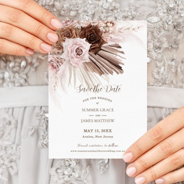Reserve A Data Casamento Floral Boho Rosa Poeira Marrom Grama de  (Criador carregado)