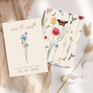 Reserve A Data Casamento Floral Borboleta Flor Simples Azul Selva