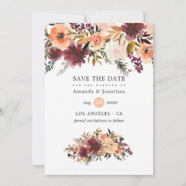 Reserve A Data Casamento Floral Bordo Peach Watercolor