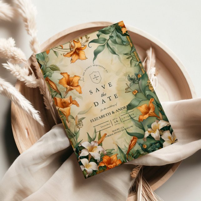 Reserve A Data Casamento Floral Botânico Antigo (Criador carregado)