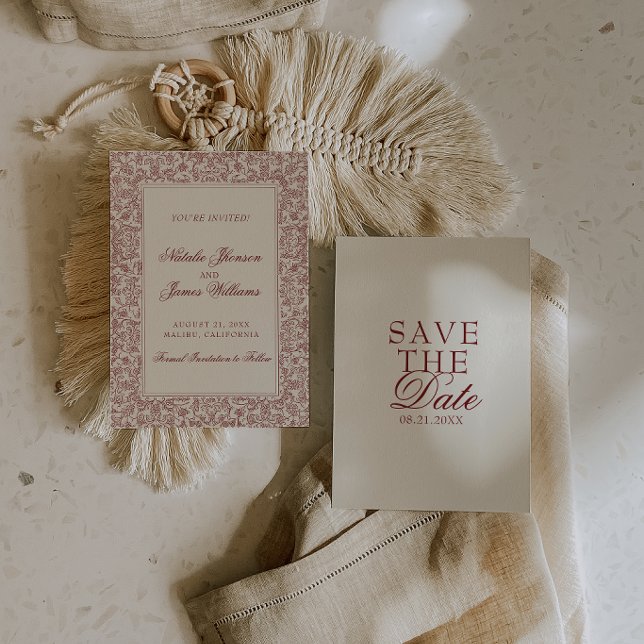 Reserve A Data Casamento Floral Botânico Boho Vermelho Escuro Bor (Criador carregado)