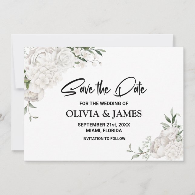 Reserve A Data Casamento Floral Branco (Frente)