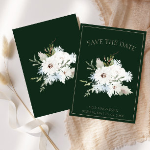 Reserve A Data Casamento Floral Branco Elegante de Inverno Verde