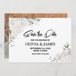 Reserve A Data Casamento Floral Branco Personalizado