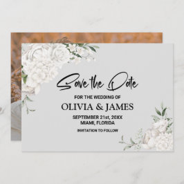 Reserve A Data Casamento Floral Branco Personalizado