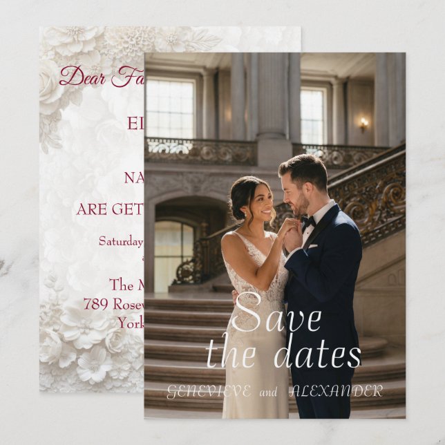 Reserve A Data Casamento Floral Branco | Save The Date Fotográfic (Frente/Verso)
