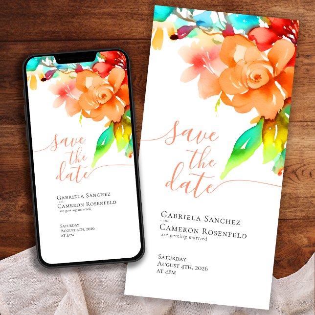 Reserve A Data Casamento Floral Bright Watercolor (Criador carregado)