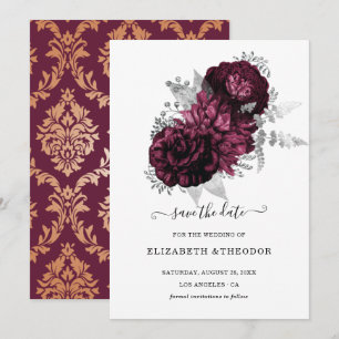 Reserve A Data Casamento Floral Burgundy com detalhes de Damask