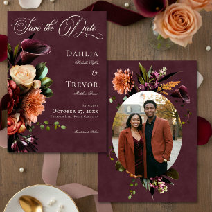 Reserve A Data Casamento Floral Burgundy Outono Elegante Escuro F