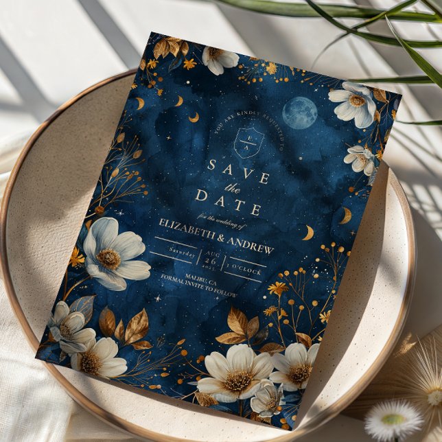 Reserve A Data Casamento Floral Celestial Meia-Noite (Criador carregado)