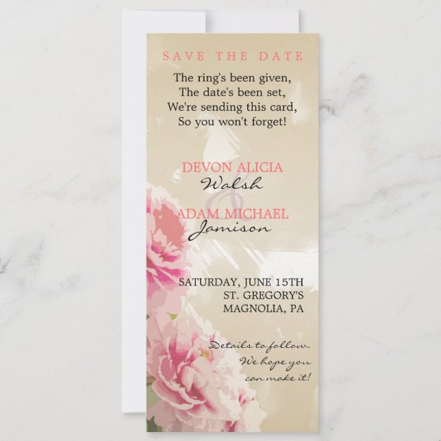 Reserve A Data Casamento Floral Chic Peony Salvar a Data (Frente)