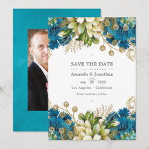 Casamento Floral Chic Turquesa Vintage e Dourado