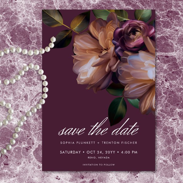Reserve A Data Casamento Floral Clássico Burgundy Elegante e Temp (Elegant Burgundy Classic Moody Floral Save The Date)