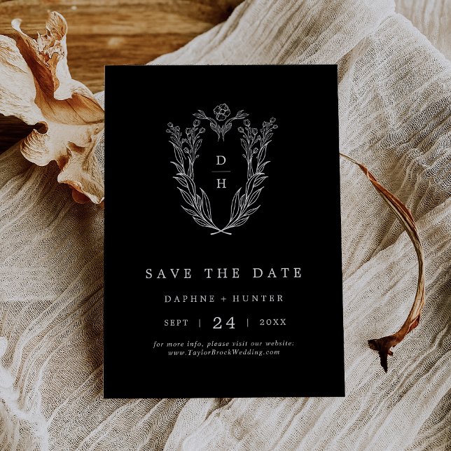 Reserve A Data Casamento Floral Clássico Negro Negro Negro Formal (DAPHNE Formal Dark Black Classic Floral Wedding Save The Date)