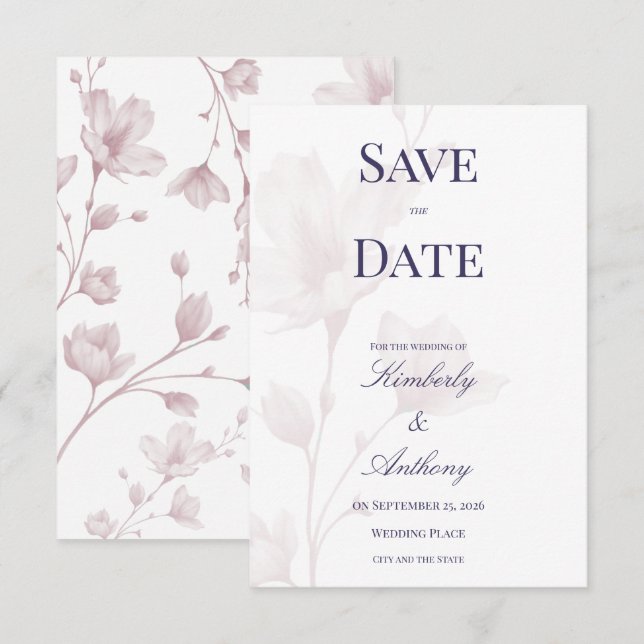 Reserve A Data Casamento Floral Clássico Romântico Rosa Desbotado (Frente/Verso)