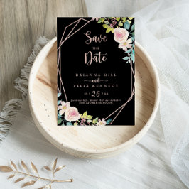 Reserve A Data Casamento Floral com Primavera Dourado geométrico