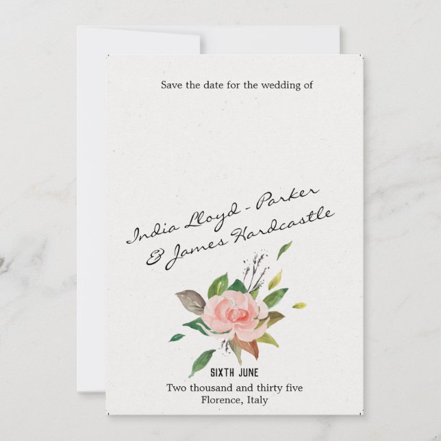 Reserve A Data Casamento floral com Rosa de aquarela e folhagem (Frente)