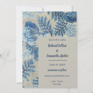 Reserve A Data Casamento Floral Com Título Azul Salvar A Data
