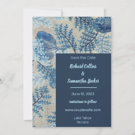 Reserve A Data Casamento Floral Com Título Azul Salvar A Data