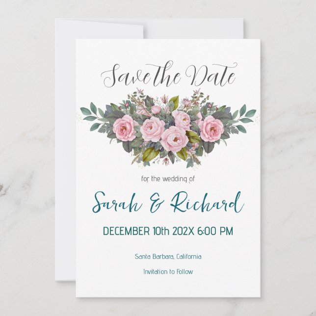 Reserve A Data Casamento Floral com Tom de Bege Suave (Frente)