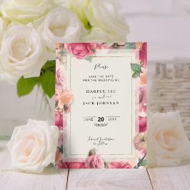 Reserve A Data Casamento Floral Cor-de-Rosa Geométrico Salvar o