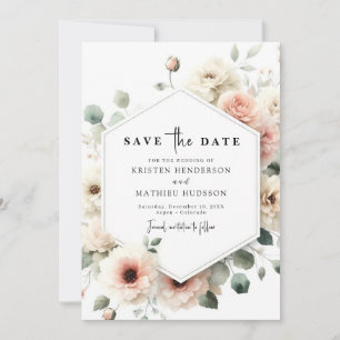 Reserve A Data Casamento Floral Cor-de-Rosa Puro e Único