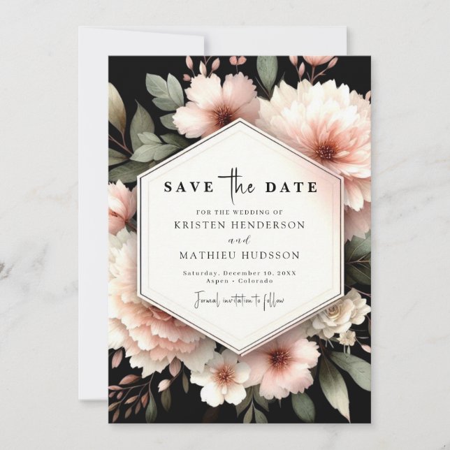 Reserve A Data Casamento Floral Cor-de-Rosa-Rosa-Blush (Frente)