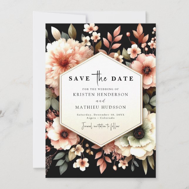 Reserve A Data Casamento Floral Cor-de-Rosa Único (Frente)