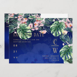 Reserve A Data Casamento Floral Cor-de-Rosa Verde-Tropical LeahG