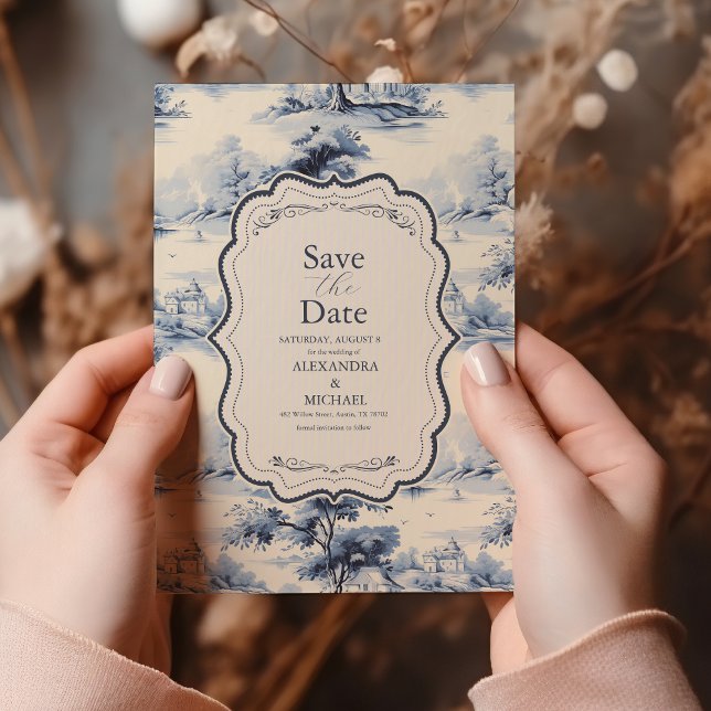 Reserve A Data Casamento Floral da Imagem Azul Elegante Francesa (Criador carregado)