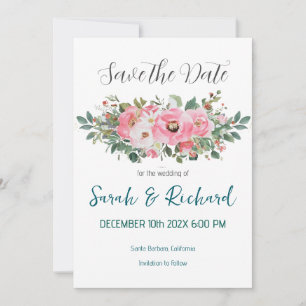 Reserve A Data Casamento Floral de Água Rosada Romântica de Prima