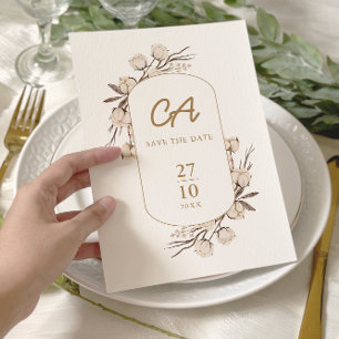 Reserve A Data Casamento Floral de Algodão Rústico