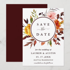 Reserve A Data Casamento Floral de Aquarela do Jardim do outono