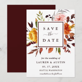 Reserve A Data Casamento Floral de Aquarela do Jardim do outono