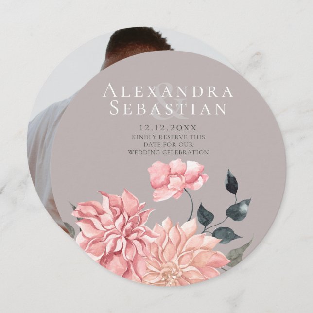 Reserve A Data Casamento Floral De Aquarela Elegante Salvar A Dat (Frente/Verso)