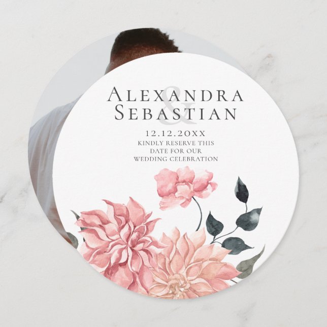 Reserve A Data Casamento Floral De Aquarela Elegante Salvar A Dat (Frente/Verso)