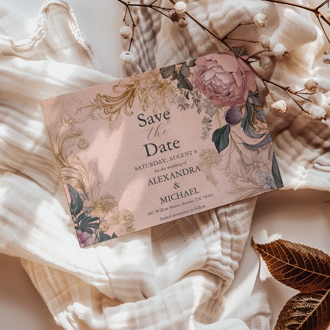 Reserve A Data Casamento Floral de Aquarela Rosa-Brilhante Elegan (Criador carregado)