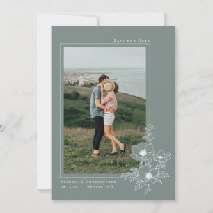 Reserve A Data Casamento Floral de Arte Anêmona Verde Mínimo