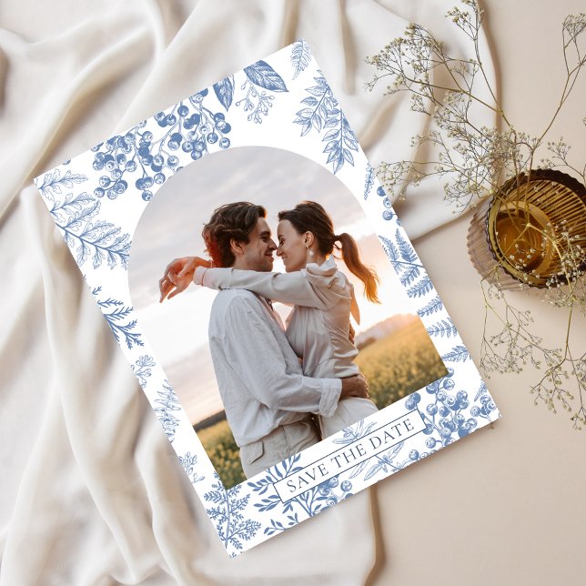 Reserve A Data Casamento Floral de Blue Bloom francês legante (Elegant French Blue Bloom Floral Wedding Save The Date)