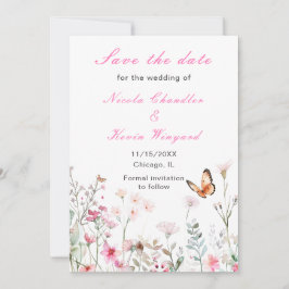 Reserve A Data Casamento Floral de Borboleta Rosa Profundo de Pri