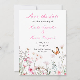 Reserve A Data Casamento Floral de Borboleta Rosa Profundo de Pri