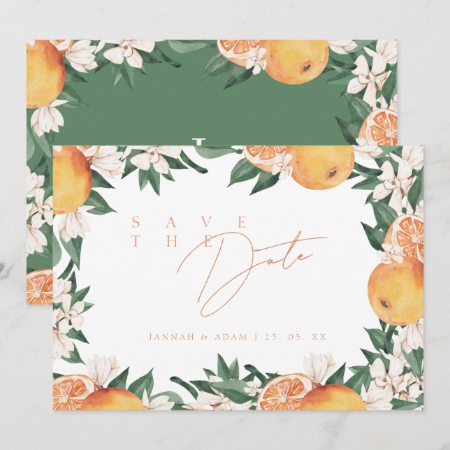 Reserve A Data Casamento Floral de Citrino Mediterrâneo Elegante (Frente/Verso)