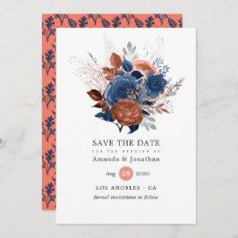 Reserve A Data Casamento Floral de Coral, Marinho e Prata