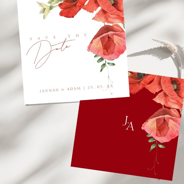 Reserve A Data Casamento Floral de Crimson Red Poppies (Crimson Red Poppies Floral Wedding Save The Date)