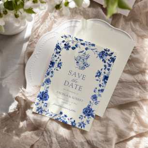 Reserve A Data Casamento Floral de Deep Blue Chinoiserie Vintage