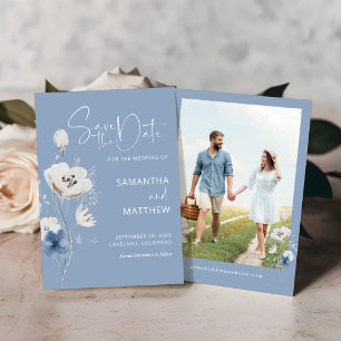 Reserve A Data Casamento Floral de Flor Silvestre Azul Empoeirado