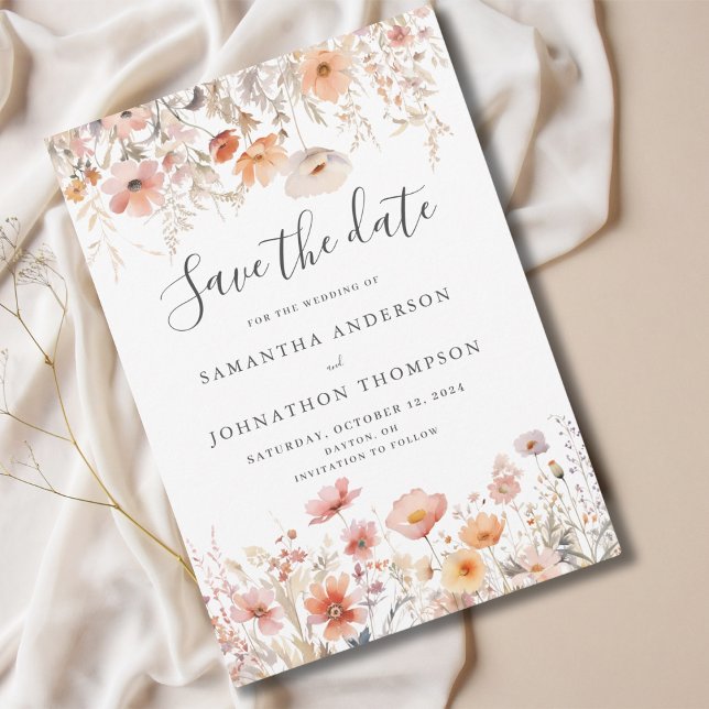 Reserve A Data Casamento Floral de Flor Silvestre de Pêssego Plan (Criador carregado)