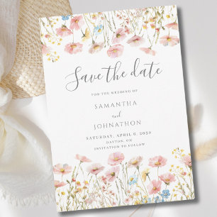Reserve A Data Casamento Floral de Flor Silvestre Rosa Corada